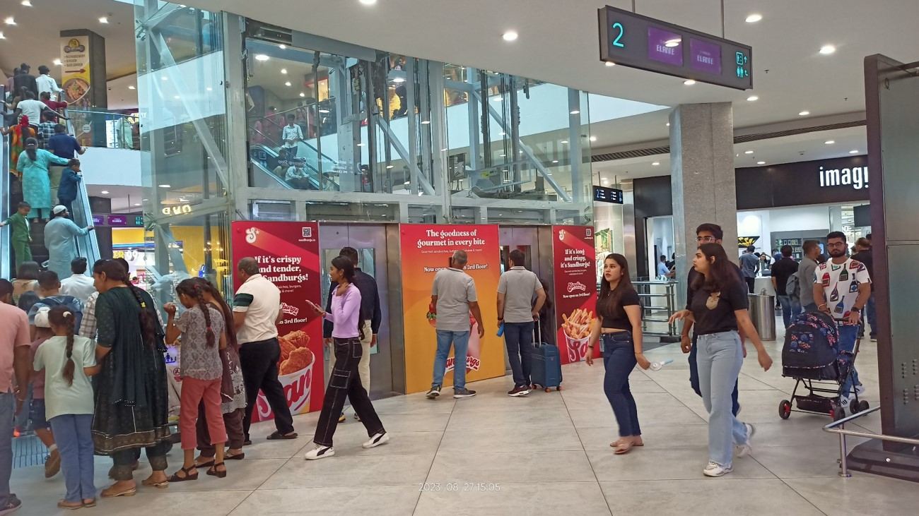 Elante Mall — Glass Lift footers 2nd floor — Mall Branding in Chandigarh