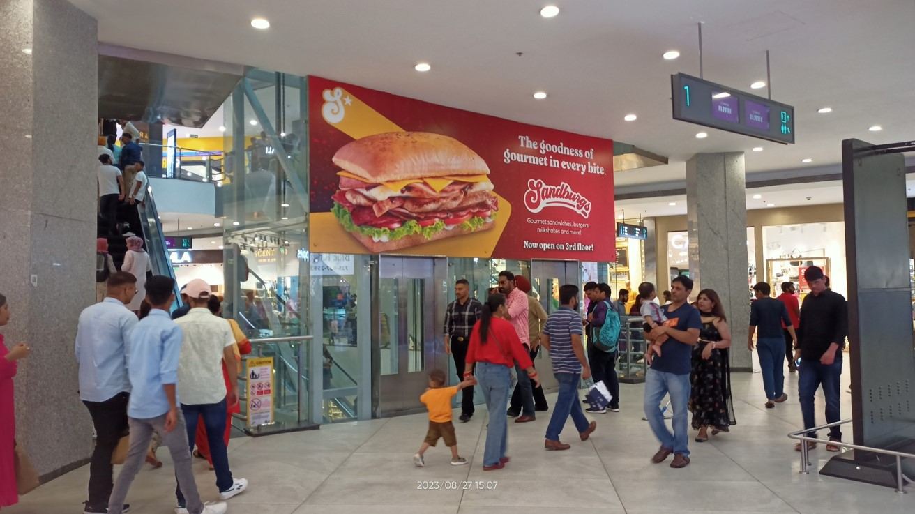 Elante Mall — Glass Lift Header 1st Floor — Mall Branding in Chandigarh